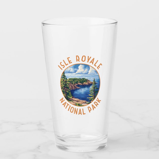 Isle Royale National Park Retro Distressed Circle Glass (Front)
