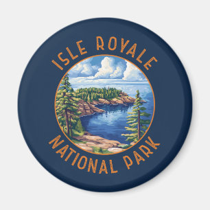 Isle Royale National Park Retro Distressed Circle Magnet