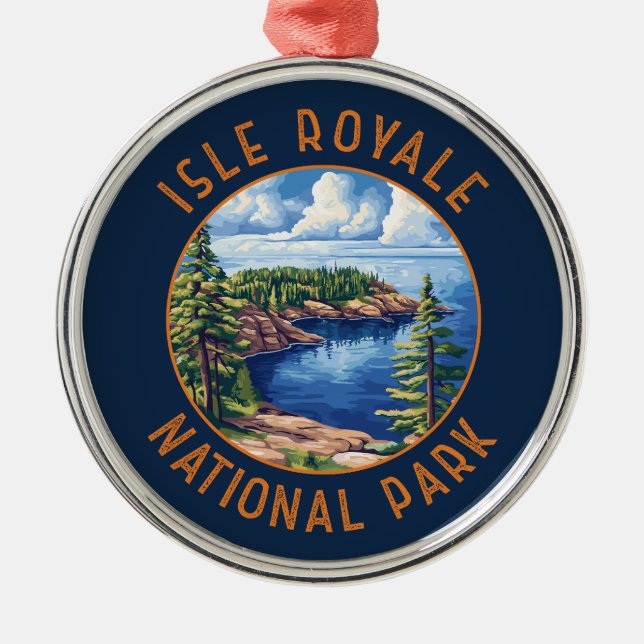 Isle Royale National Park Retro Distressed Circle Metal Tree Decoration (Front)