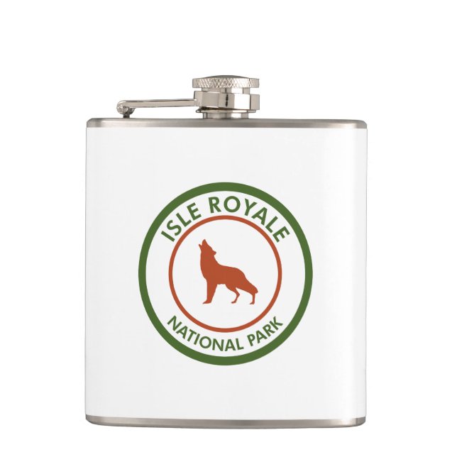Isle Royale National Park Wolf Hip Flask (Front)