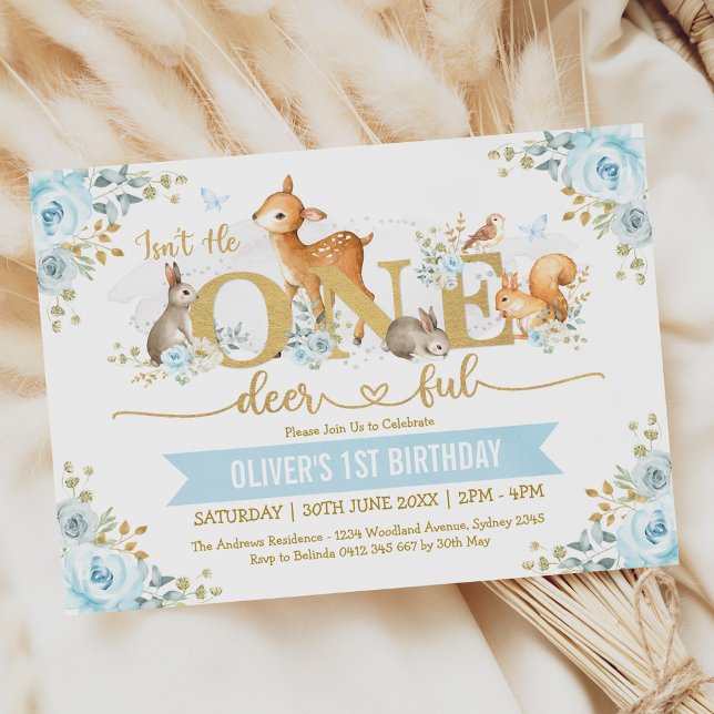 Isn't He ONE-deer-ful Boy Woodland 1st Birthday Invitation (Creator Uploaded)