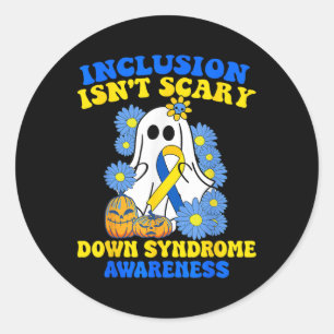 Isnt Scary Halloween Ghost Down Syndrome Awareness Classic Round Sticker