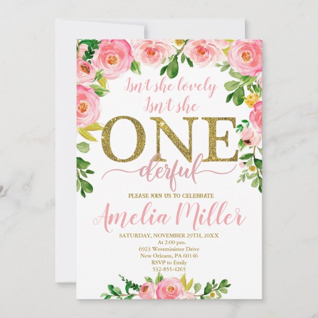 Isn't she lovely Birthday, Girls First Birthday Invitation (Front)