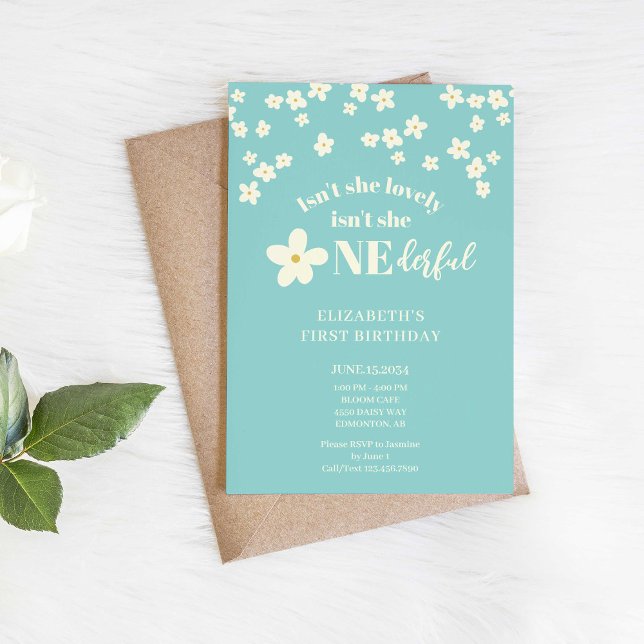 Isn't She Lovely Daisy 1st Birthday Cute Flowers Invitation (Creator Uploaded)