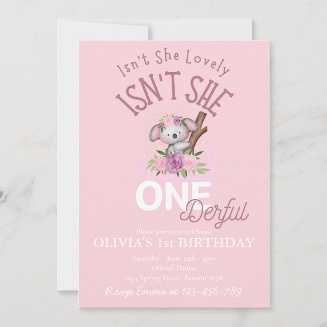 Isn't She Lovely Isn't She ONEderful Customisable Invitation (Front)