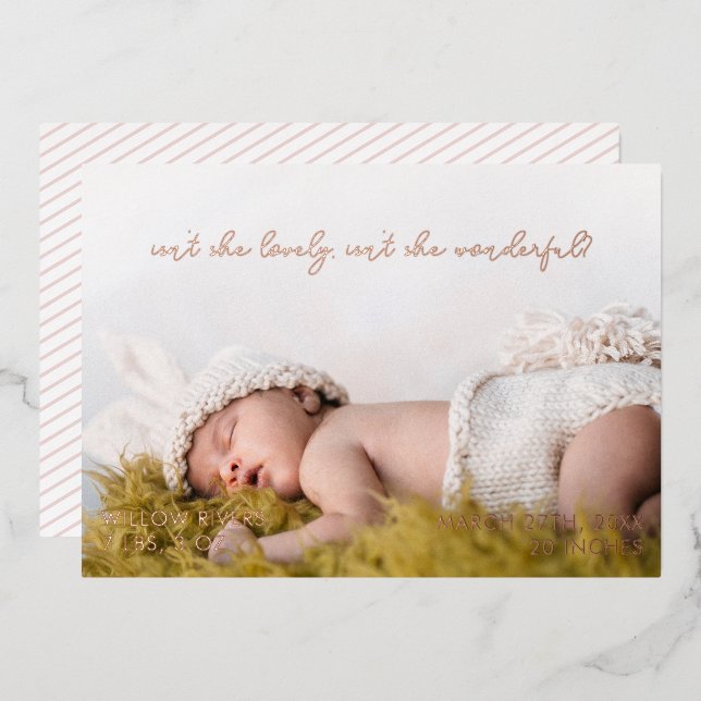 Isn't She Lovely Rose Gold Birth Announcement (Front/Back)