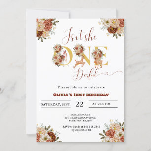 Isn't she One-deer-full girl woodland 1st birthday Invitation
