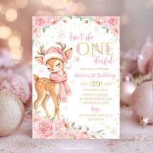 Isn't She One-deerful Pink Floral Winter Birthday