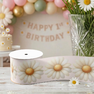Isn't She One-derful 1st Birthday Watercolor Daisy Grosgrain Ribbon