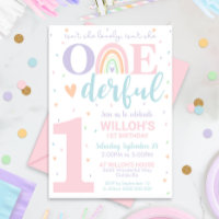 Isn't She Onederful 1st Birthday Invitation Pastel