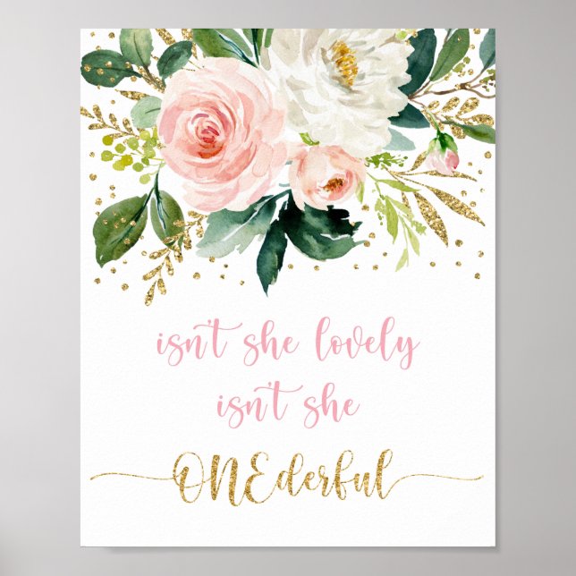 Isn't She Onederful Boho Floral First Birthday Poster (Front)