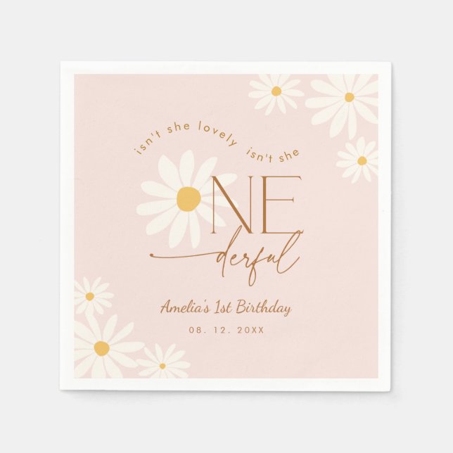 Isn't She ONEderful Daisy 1st Birthday Napkin (Front)