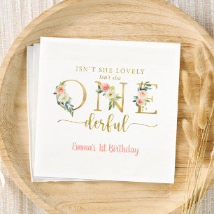 Isn't She Onederful Girl 1st Birthday Party Napkin