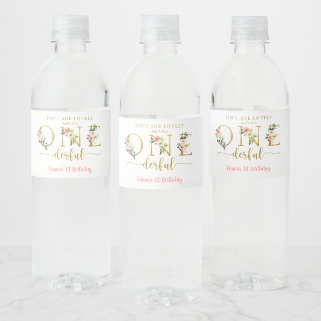 Isn't She Onederful Girl 1st Birthday Party Water Bottle Label (Bottles)