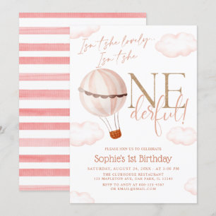 Isn't She Onederful Hot Air Balloon 1st Birthday  Invitation
