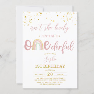 Isn't She ONEderful Pastel Rainbow First Birthday Invitation