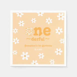 Isn't She Onederful Retro Groovy Floral Birthday Napkin