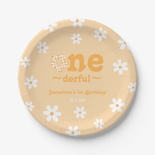 Isn't She Onederful Retro Groovy Floral Birthday Paper Plate
