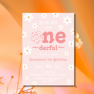 Isn't She Onederful Retro Groovy Flower Birthday Invitation