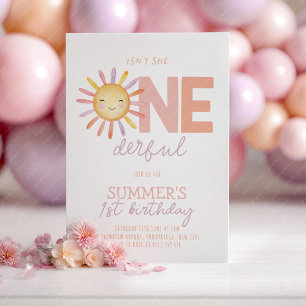 Isn't She Onederful Sun Girl 1st Birthday Invitation