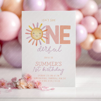 Isn't She Onederful Sun Girl 1st Birthday Invitation
