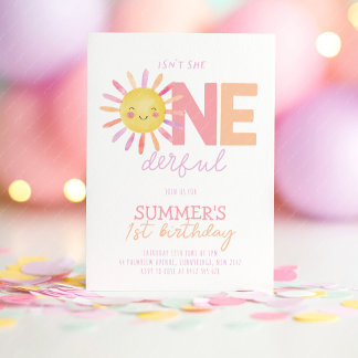 Isn't She Onederful Sun Girl Bright 1st Birthday Invitation