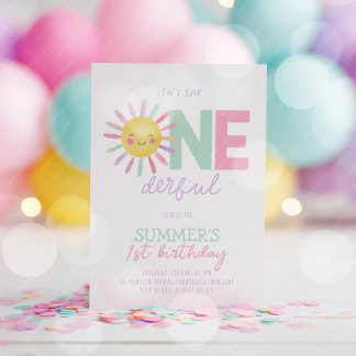 Isn't She Onederful Sun Girls 1st Birthday Invitation