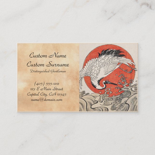 Isoda Koryusai Crane Waves and rising sun Business Card (Front)
