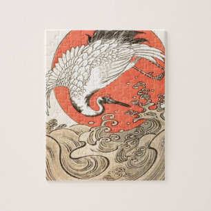 Isoda Koryusai - Crane, Waves and Rising Sun Jigsaw Puzzle