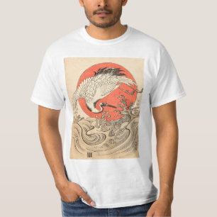 Isoda Koryusai - Crane, Waves and Rising Sun T-Shirt