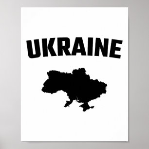 Isolated Black Silhouette Of A Map Of Ukraine Poster