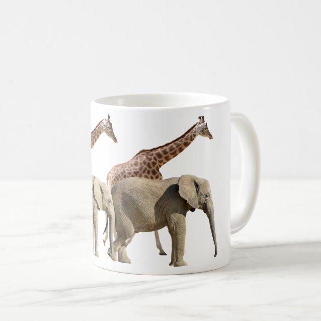 Isolated giraffes and elephants walking coffee mug (Front Right)