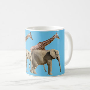 Isolated giraffes and elephants walking coffee mug
