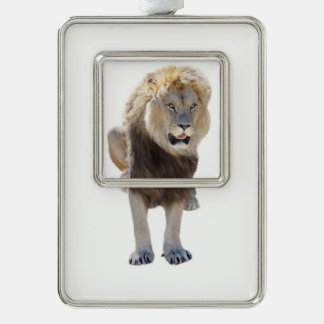 Isolated lion sitting and sticking out your tongue silver plated framed ornament
