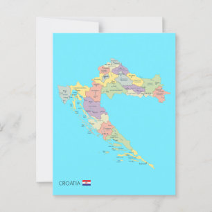 Isolated map of Croatia Regions Postcard