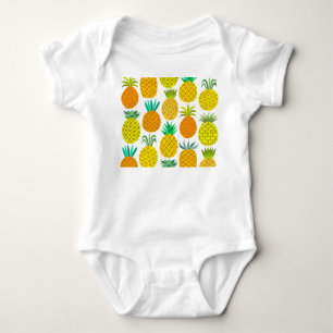 Isolated Pineapple: Vintage Seamless Pattern. Baby Bodysuit