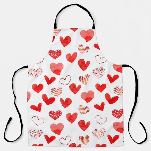 Isolated watercolor illustrated red love hearts pa apron (Front)
