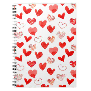 Isolated watercolor illustrated red love hearts pa notebook