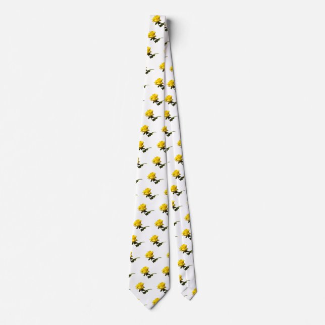 Isolated Yellow rose pattern Tie (Front)