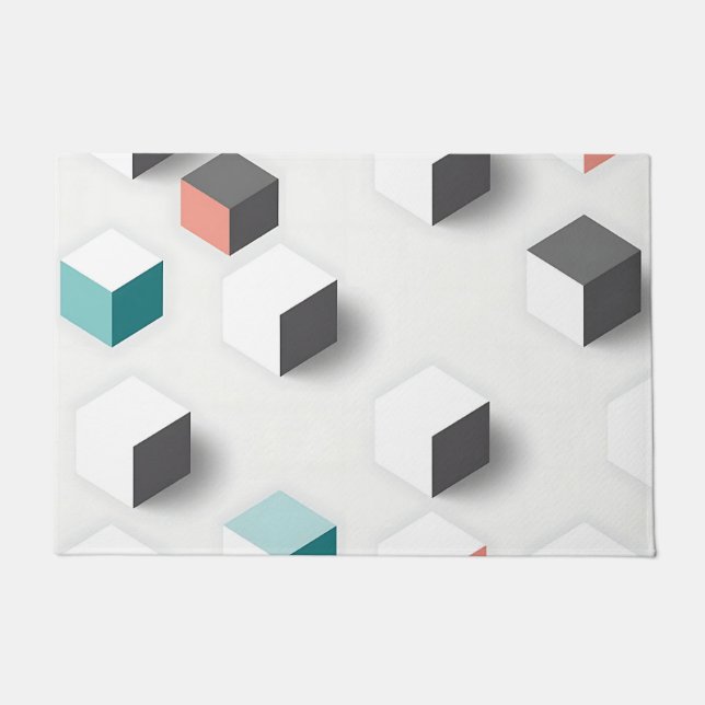 Isometric 3D Cubes Geometric Abstract Pattern Doormat (Front)