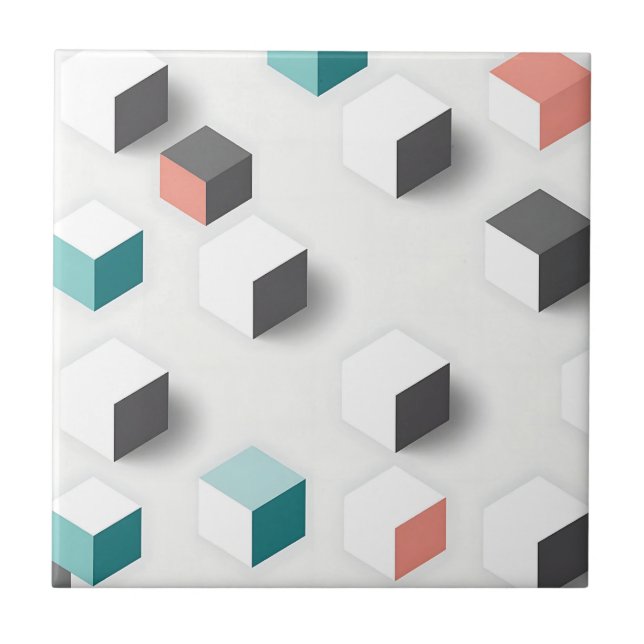 Isometric 3D Cubes Geometric Abstract Pattern Tile (Front)