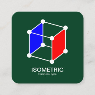 Isometric Cube -  White, Blue and Red on Dk Green Square Business Card