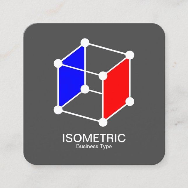 Isometric Cube -  White, Blue and Red on Grey Square Business Card (Front)