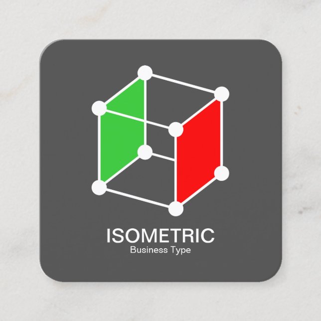 Isometric Cube -  White, Green and Red on Grey Square Business Card (Front)