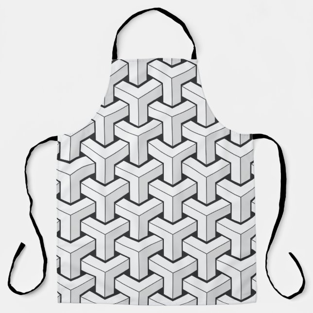 Isometric Cubes Black White Pattern Apron (Front)
