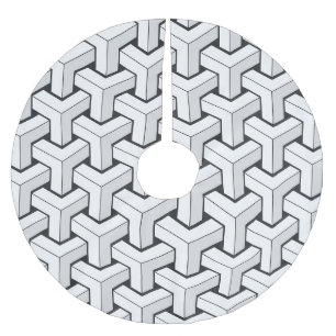 Isometric Cubes Black White Pattern Brushed Polyester Tree Skirt