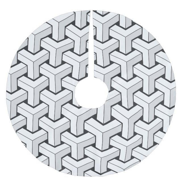 Isometric Cubes Black White Pattern Brushed Polyester Tree Skirt (Front)