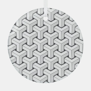 Isometric Cubes Black White Pattern Glass Tree Decoration