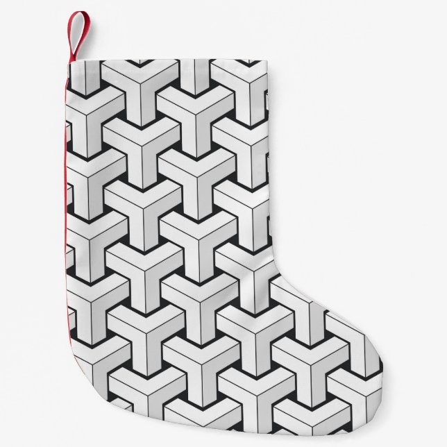 Isometric Cubes Black White Pattern Small Christmas Stocking (Front)