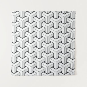 Isometric Cubes Black White Pattern Tapestry